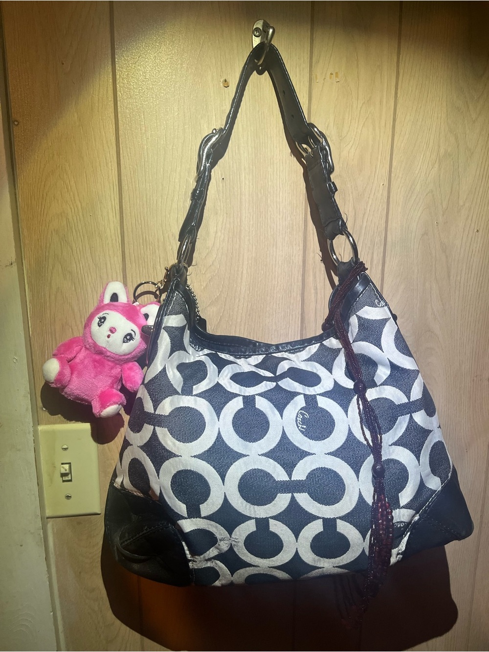 Coach Black and White Signature Circle-Print Shoulder Bag